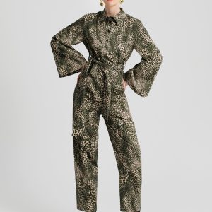 Moutaki πουκαμίσα χακί animal print