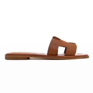 Δερμάτινα Σανδάλια Slide με Cut-outs καφέ