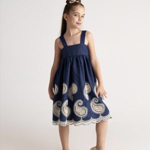 T7163 Farm Girl Paisley Denim Dress