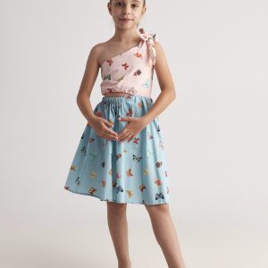 T7109 Butterfly Sky One Shoulder Bicolour Dress