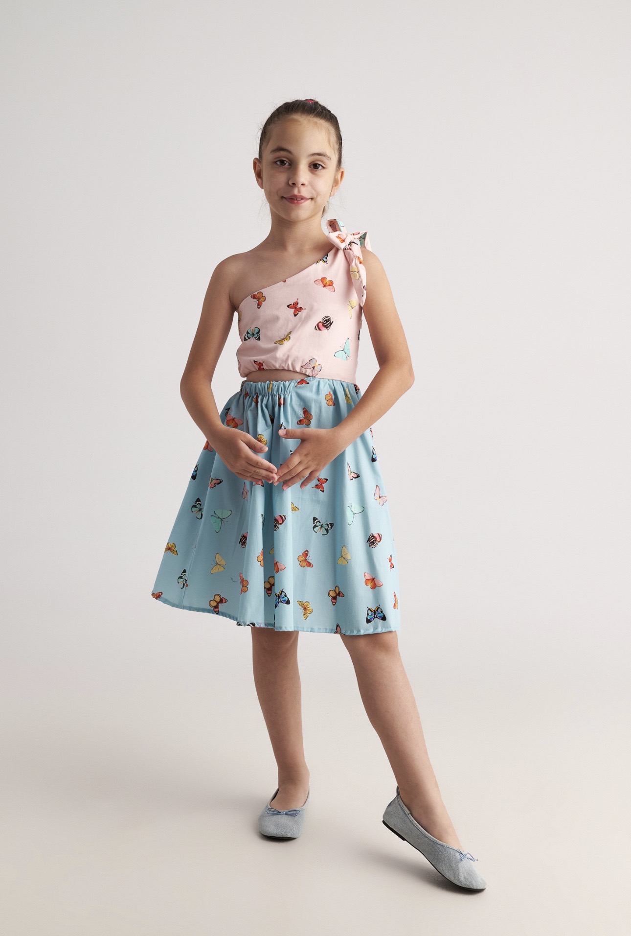 T7109 Butterfly Sky One Shoulder Bicolour Dress