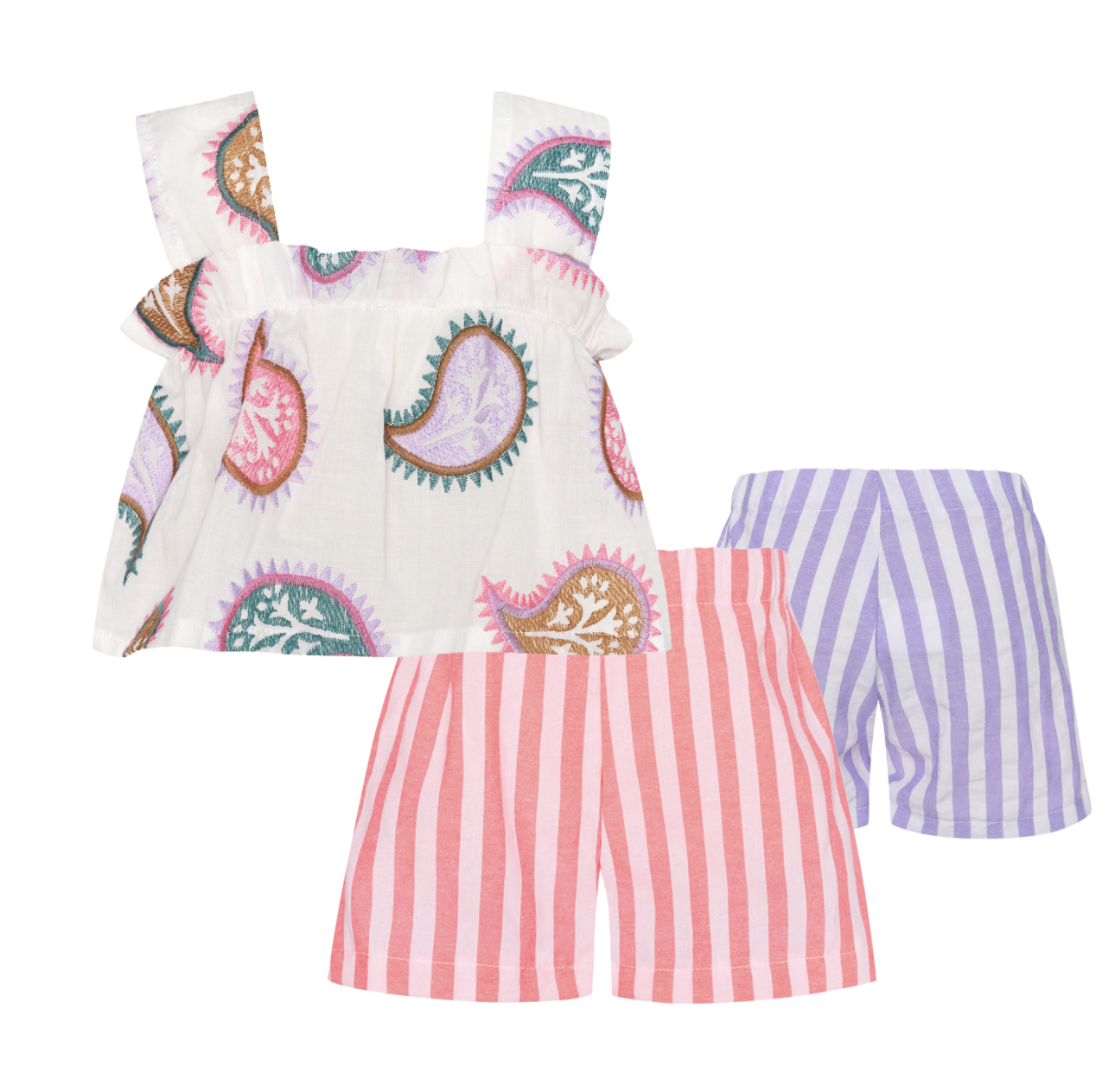 T7124 Radiant Set – Embroidered Top & Striped Shorts – Baby