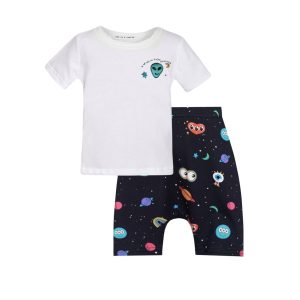 T7341 Out Of Space Top And Allover Print Slouchy Shorts Baby Set