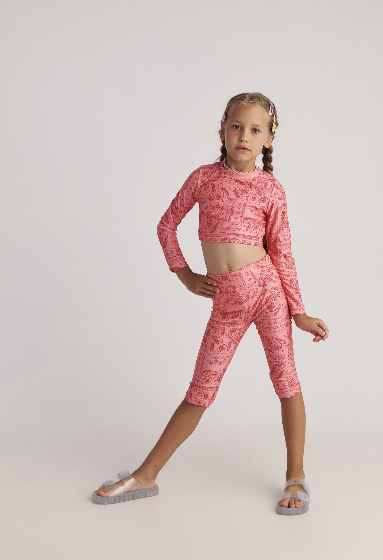 T7427 Bandana Allover Long Sleeve Top And Biker Leggings
