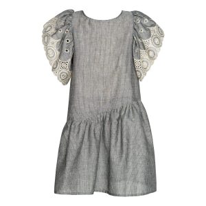 T5142 SEA FLOWER RUFFLE SLEEVE STRIPED DRESS KID