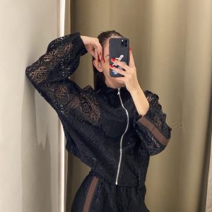 Σετ μαύρο δαντέλα jacket&παντελόνι