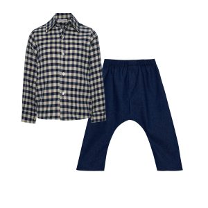 TWO IN A CASTLE BLUE MOON VICHY SHIRT & DENIM PANTS SET BABY