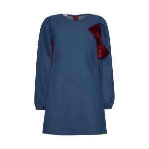 T6585 Not Just Another Red Bow Denim Dress
