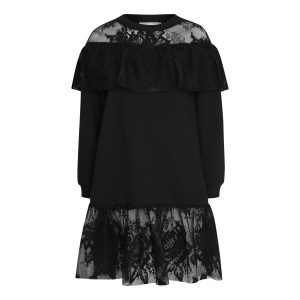 T6635 Engraved Flower Frill Lace Dress