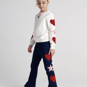 T7528 Galactic Hearts Embriodered Denim Flare Pants For Kids