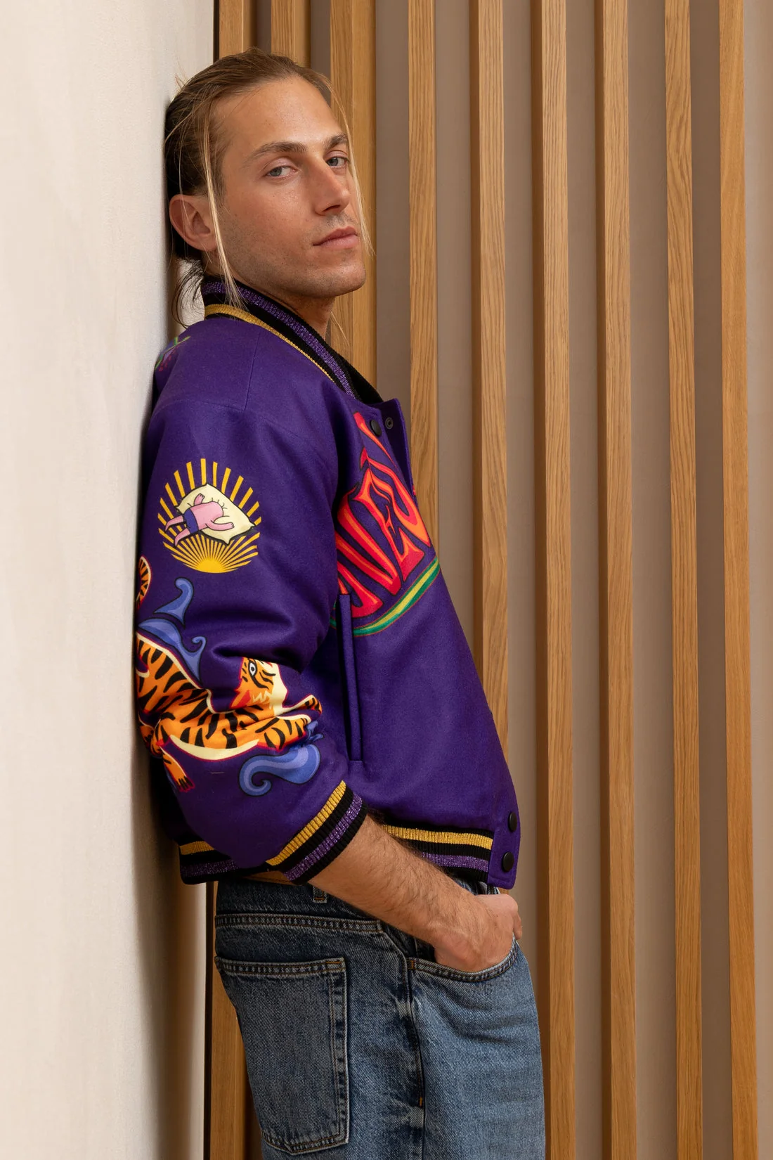 Never On Sunday Unisex Iconic Jacket Purple - Image 2