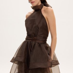 MARGOT ORGANZA DRESS BROWN
