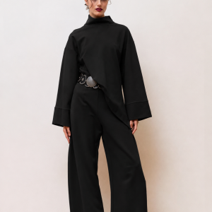NEMA RESORTWEAR Ασύμμετρη Μπλούζα BLACK